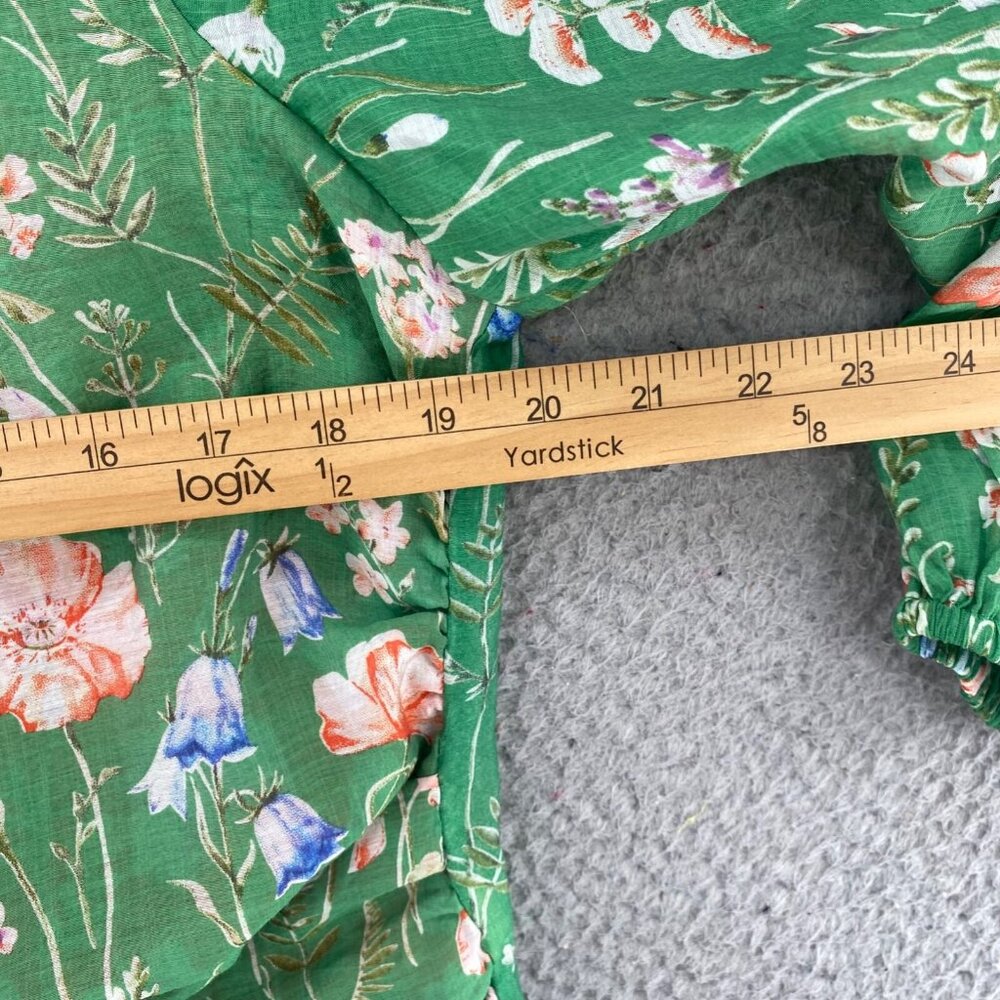 Anthropologie Mare Mare Top Womens L Green Floral Long Balloon Sleeves Tie Front - Picture 7 of 12